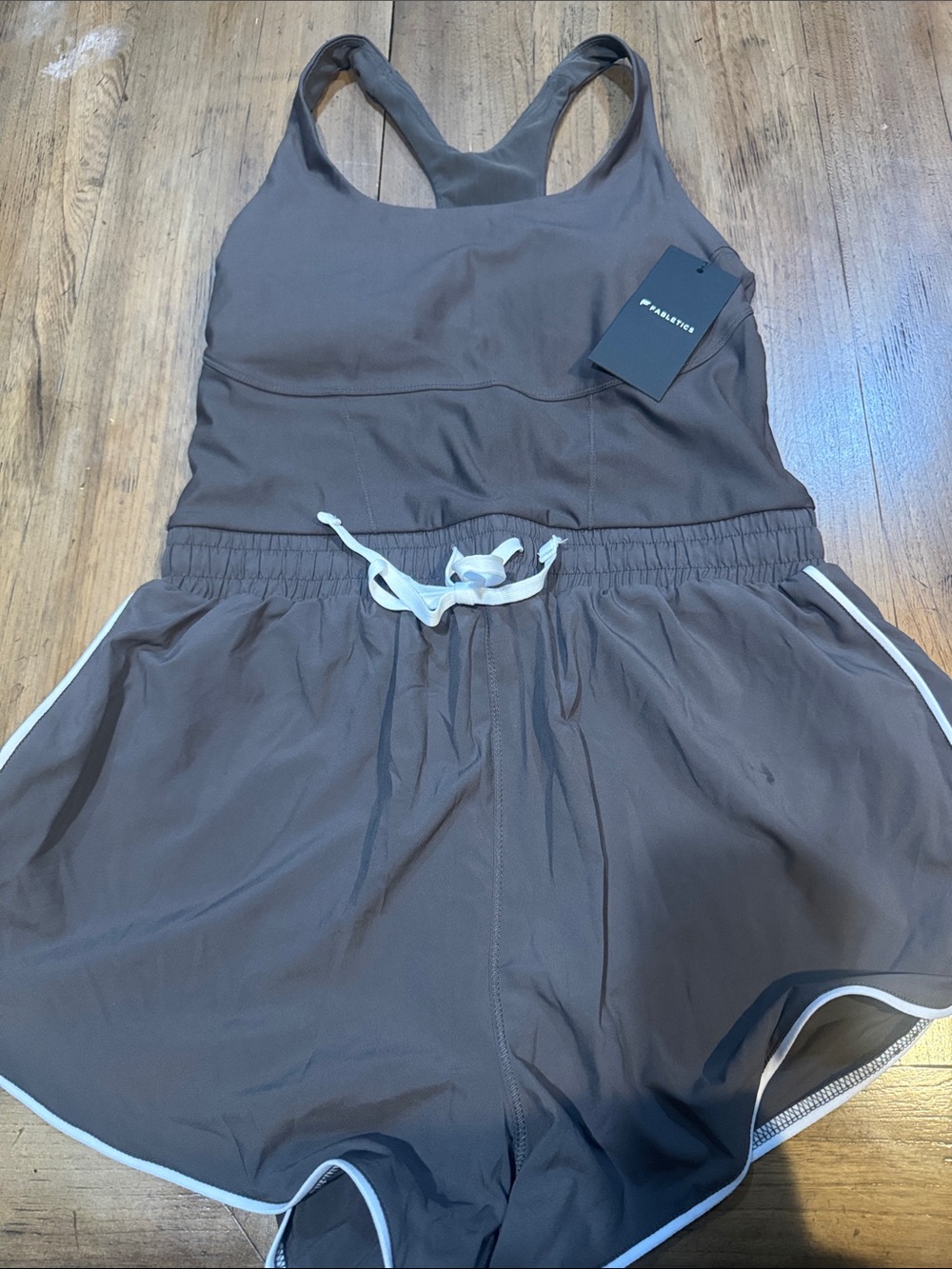Fabletics One-Piece Romper in Taupe with White Trim